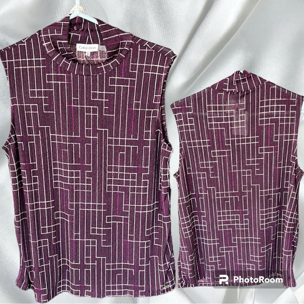 CALVIN KLEIN purple high neck sleeveless top size Large